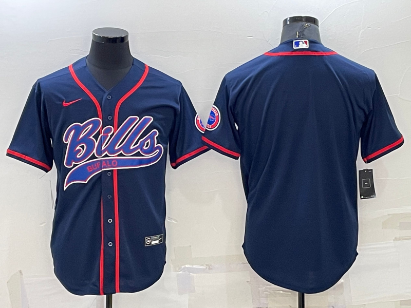 Men's Buffalo Bills Blank Navy With Patch Cool Base Stitched Baseball Jersey